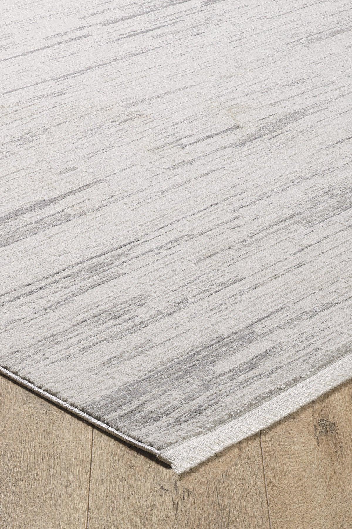 Distressed Abstract Area Rug – Modern Minimalist Beige Textured Carpet with Fringes
