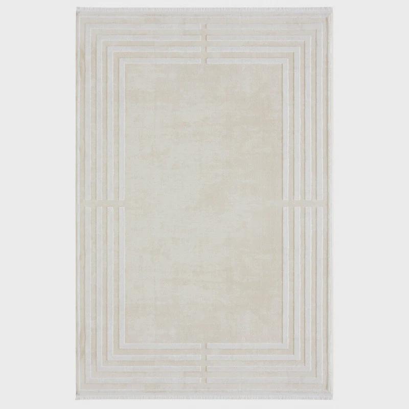 Minimalist Geometric Maze Rug – Hand-Tufted Cream & Ivory Low-Pile Area Rug