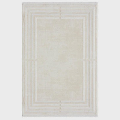 Minimalist Geometric Maze Rug – Hand-Tufted Cream & Ivory Low-Pile Area Rug
