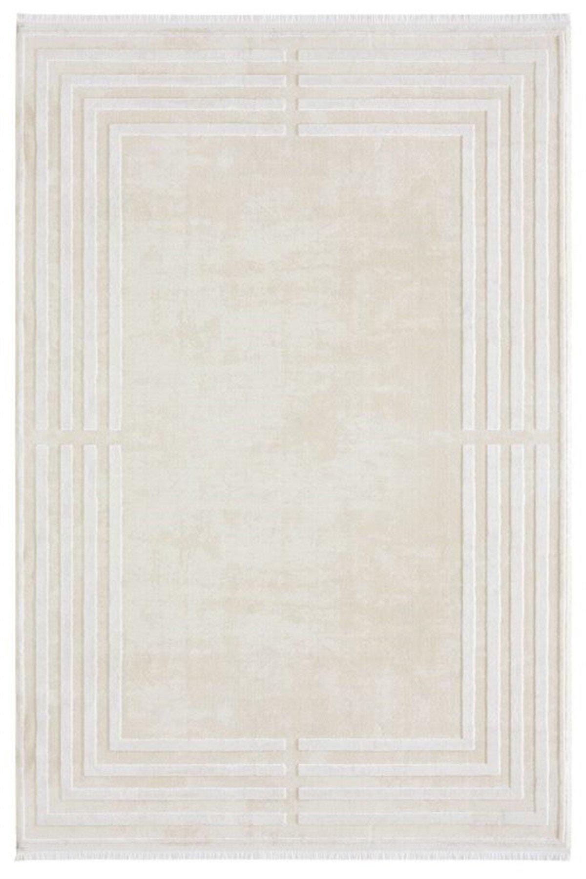 Minimalist Geometric Maze Rug – Hand-Tufted Cream & Ivory Low-Pile Area Rug