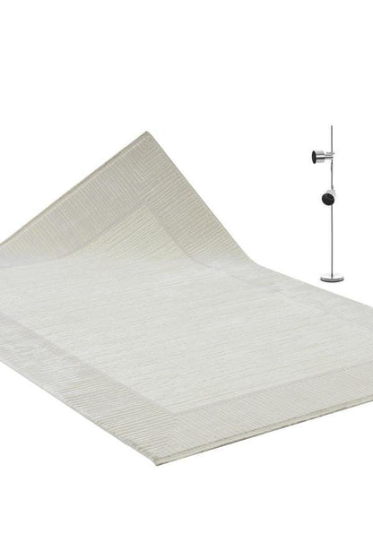 Textured Cream Border Area Rug – Modern Minimalist Geometric Wool Carpet (7x10ft)