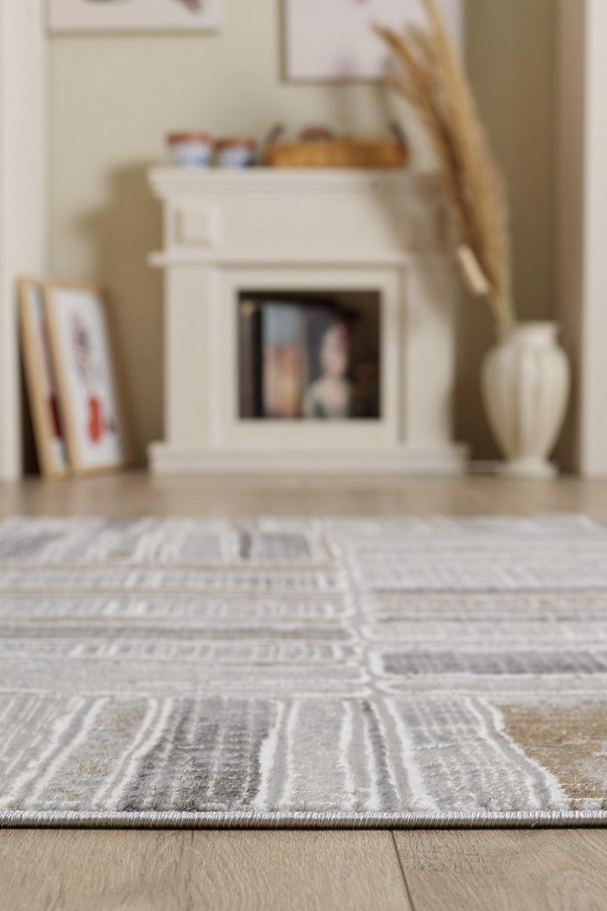 Modern Geometric Area Rug – Mid-Century Abstract Gridded Carpet