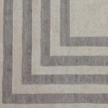 Modern Geometric Area Rug – Cream Grey Minimalist Border Design – Soft Neutral Carpet