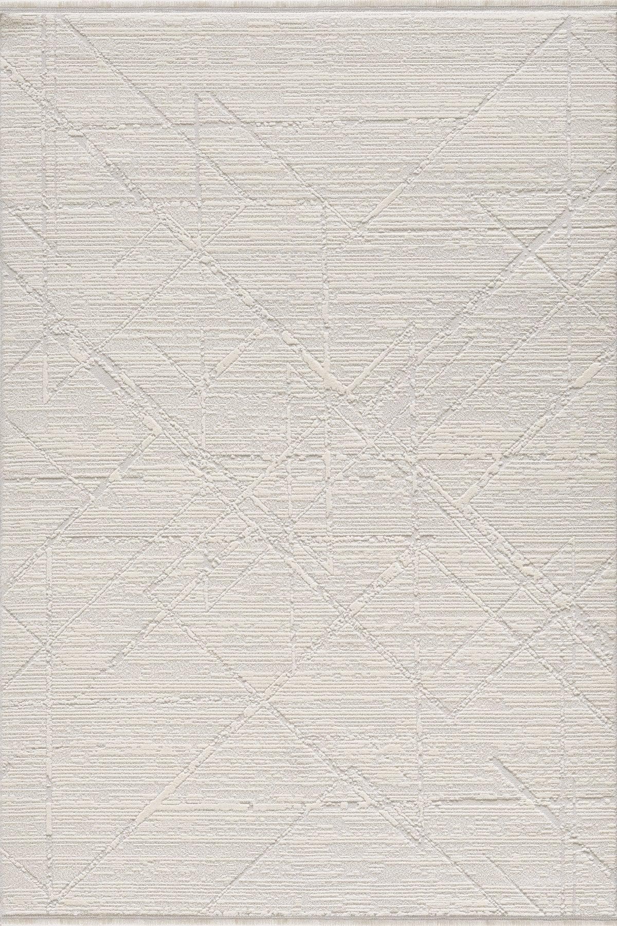 Cream Geometric Area Rug – Textured Low Pile Carpet, Modern Japandi Decor