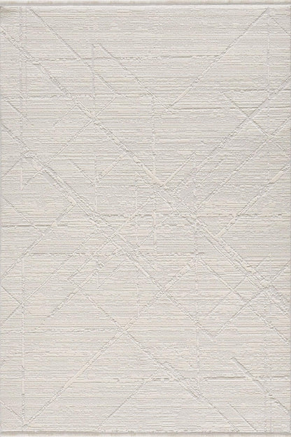 Cream Geometric Area Rug – Textured Low Pile Carpet, Modern Japandi Decor