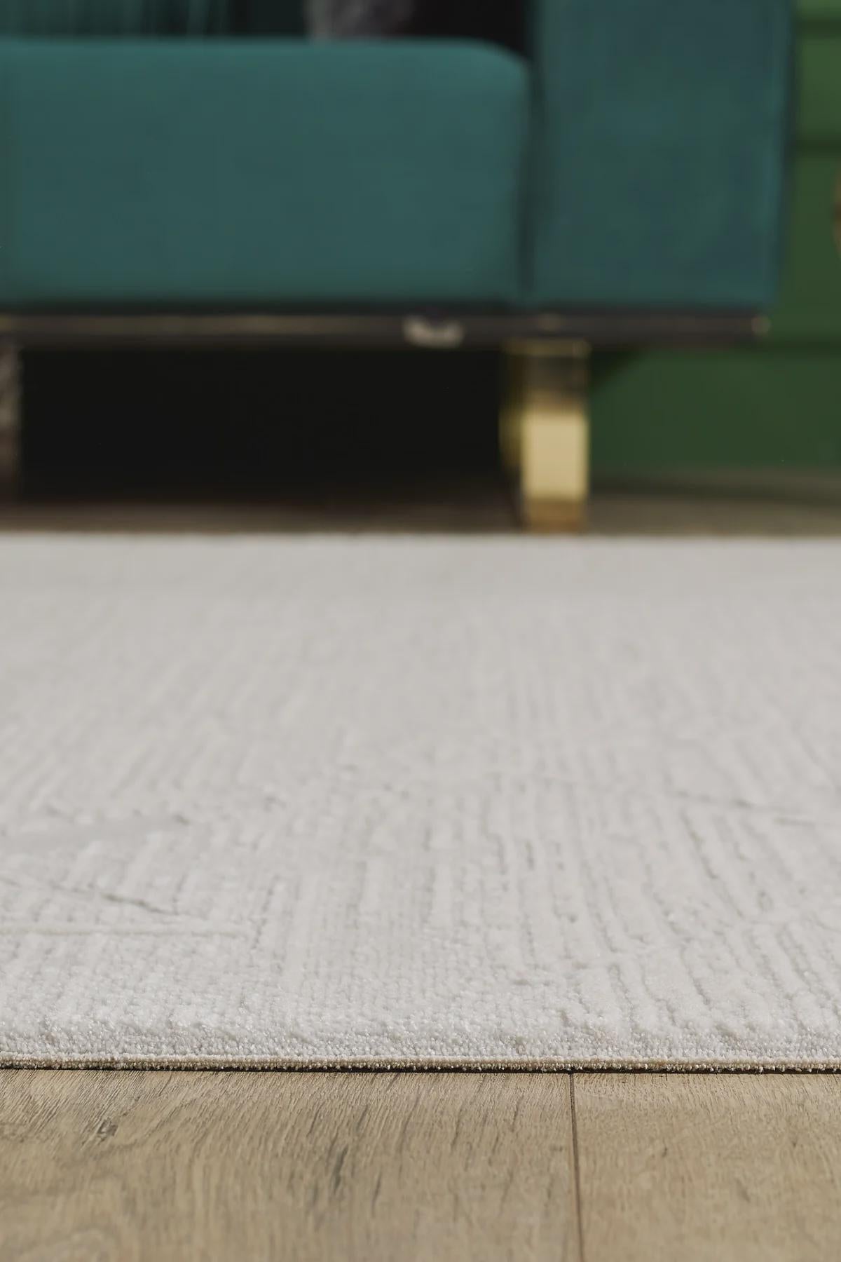 Cream Geometric Area Rug – Textured Low Pile Carpet, Modern Japandi Decor