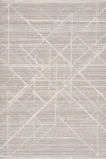 Textured Geometric Area Rug – Neutral Beige Abstract Line Art Carpet