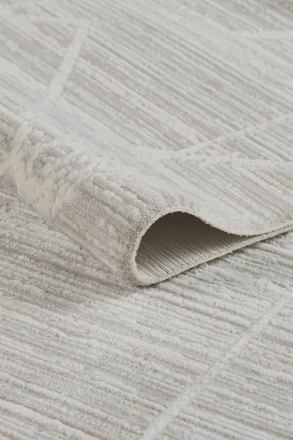 Textured Geometric Area Rug – Neutral Beige Abstract Line Art Carpet