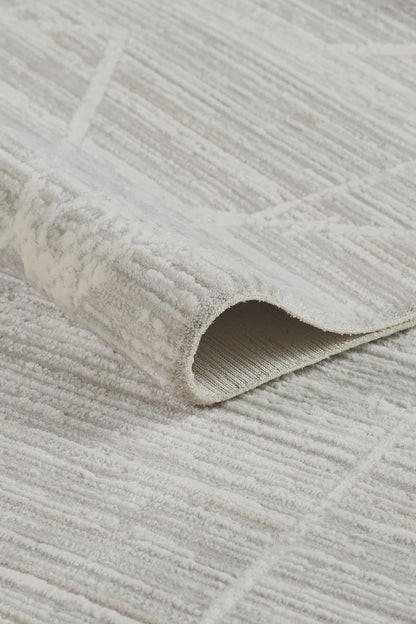 Textured Geometric Area Rug – Neutral Beige Abstract Line Art Carpet