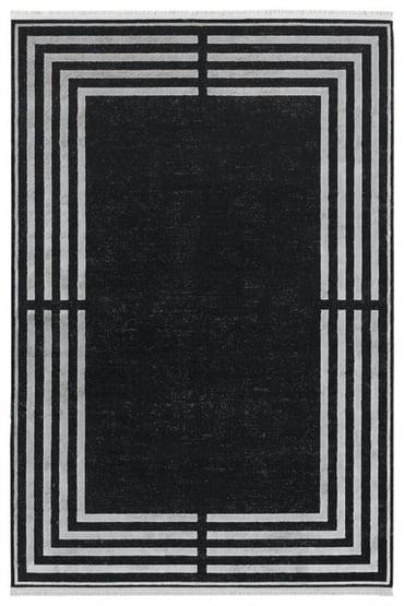 Modern Black Geometric Border Rug, Minimalist Living Room Carpet