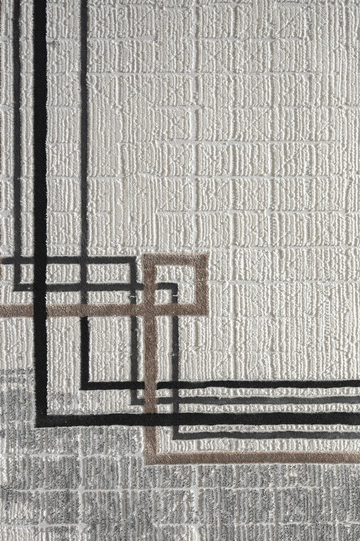 Modern Art Deco Border Rug – Geometric Neutral Area Rug (200x300 cm)