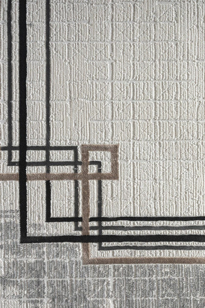 Modern Art Deco Border Rug – Geometric Neutral Area Rug (200x300 cm)