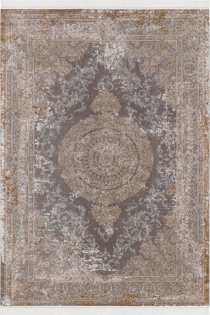 7x10 ft, Gray Classic oriental Silk Rug: Bamboo Yarn,fine fringes carpet