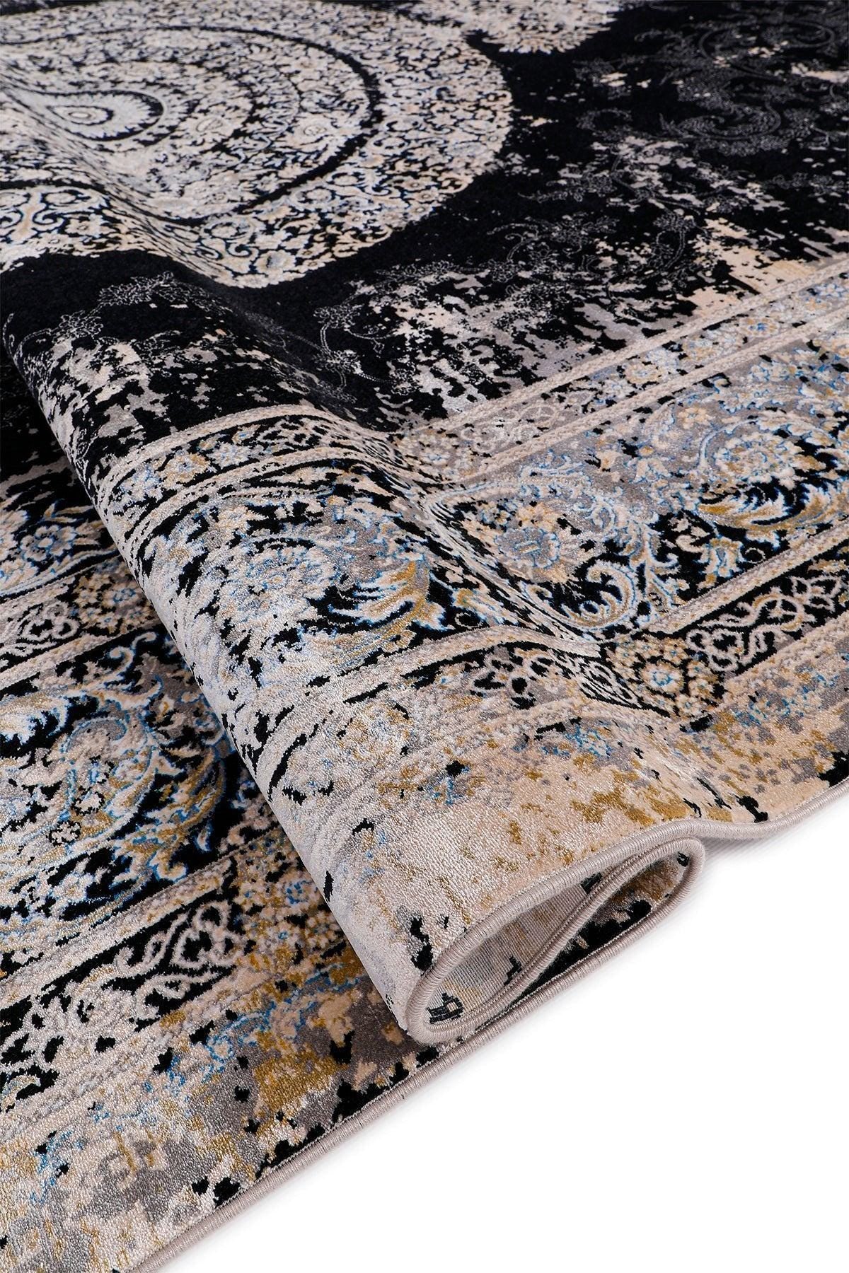 7x10 ft, Black Classic medallion Silk Rug: Fine viscose carpet with Fringes