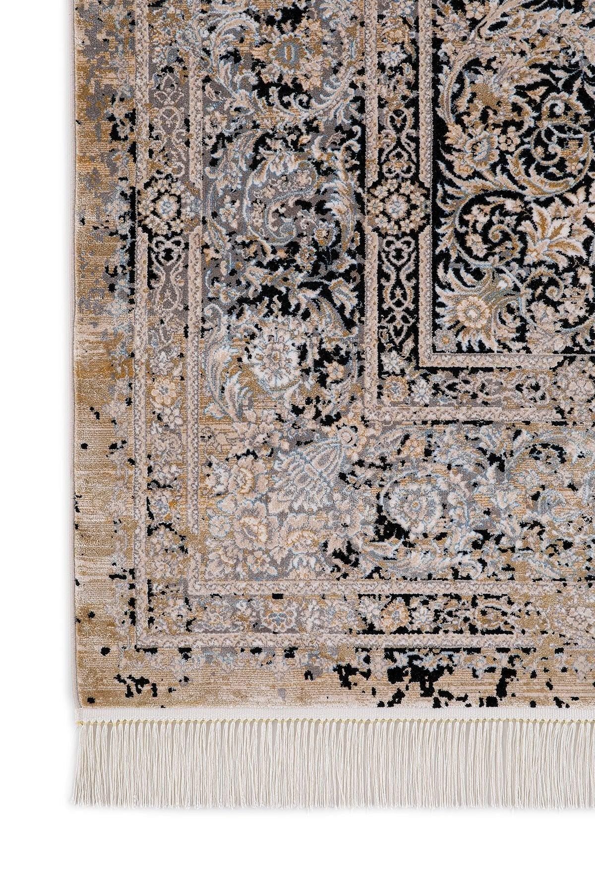 7x10 ft, Black Classic medallion Silk Rug: Fine viscose carpet with Fringes