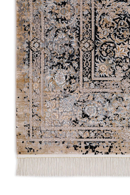 7x10 ft, Black Classic medallion Silk Rug: Fine viscose carpet with Fringes