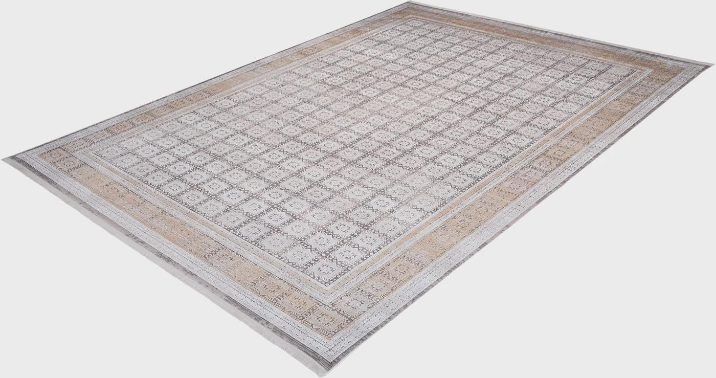 7x10ft, Modern Geometric Viscose Rug, Distressed Neutral Beige Cream Living Room Carpet