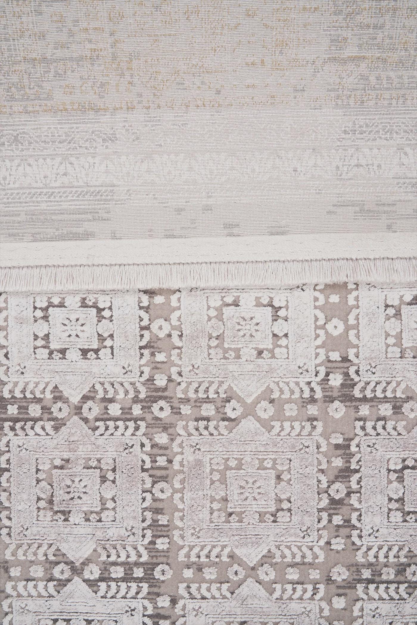 7x10ft, Modern Geometric Viscose Rug, Distressed Neutral Beige Cream Living Room Carpet
