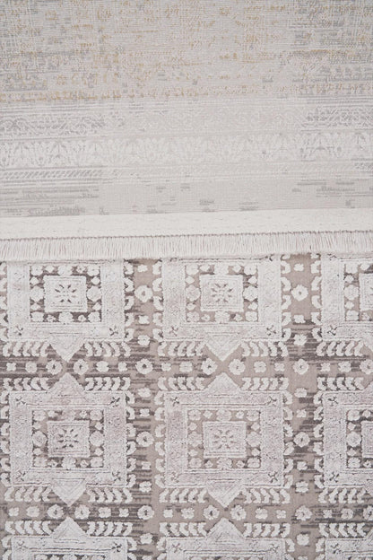 7x10ft, Modern Geometric Viscose Rug, Distressed Neutral Beige Cream Living Room Carpet