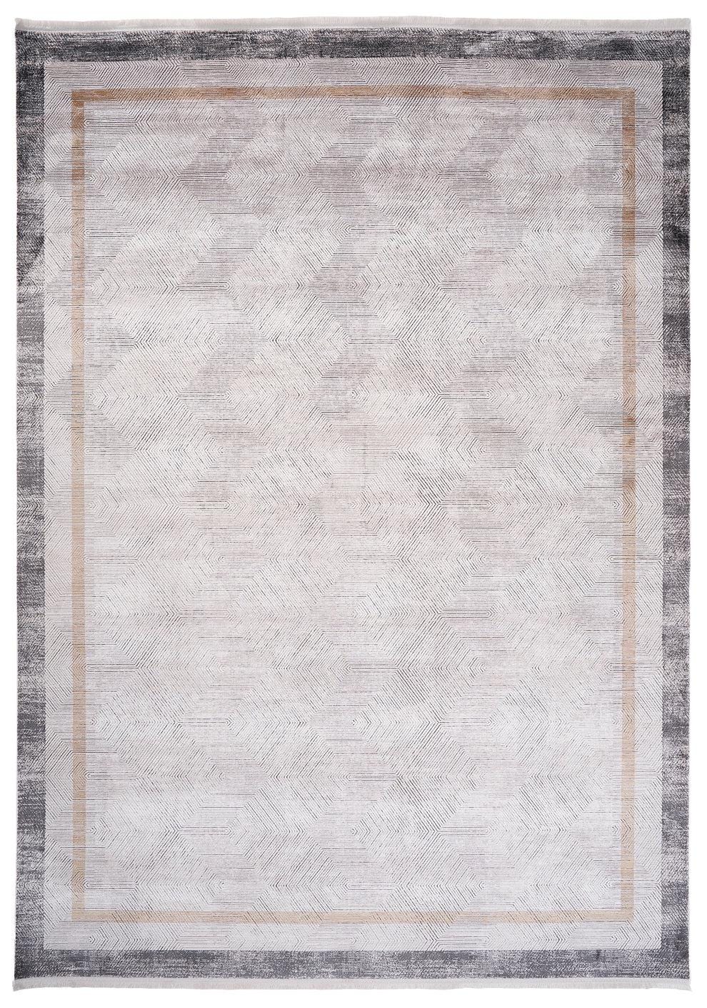 7x10ft, Modern Geometric Area Rug, Neutral Grey Beige Viscose Living Room Carpet