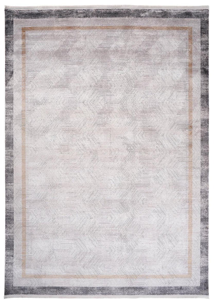 7x10ft, Modern Geometric Area Rug, Neutral Grey Beige Viscose Living Room Carpet