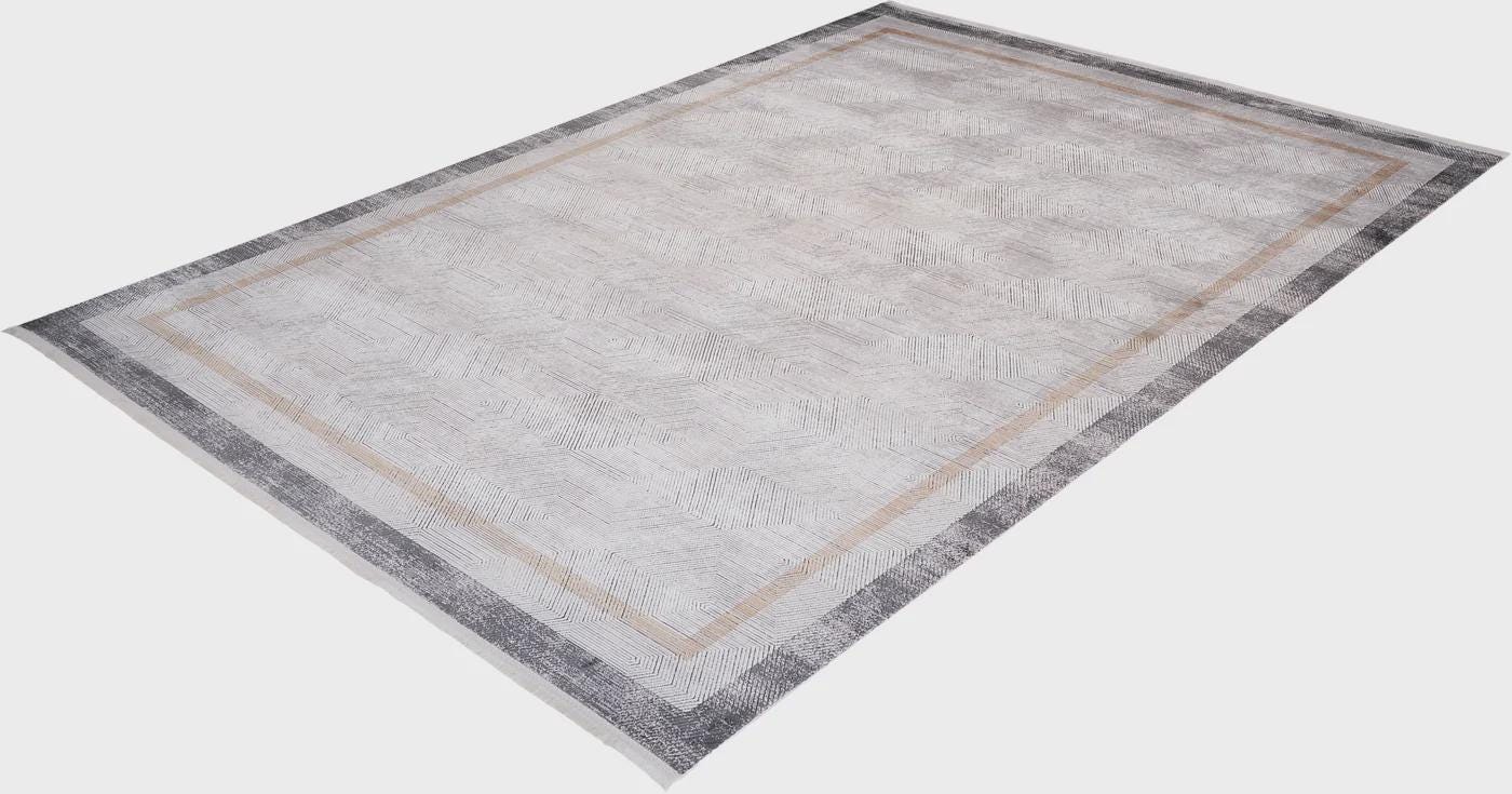 7x10ft, Modern Geometric Area Rug, Neutral Grey Beige Viscose Living Room Carpet