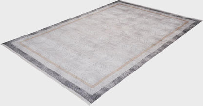 7x10ft, Modern Geometric Area Rug, Neutral Grey Beige Viscose Living Room Carpet