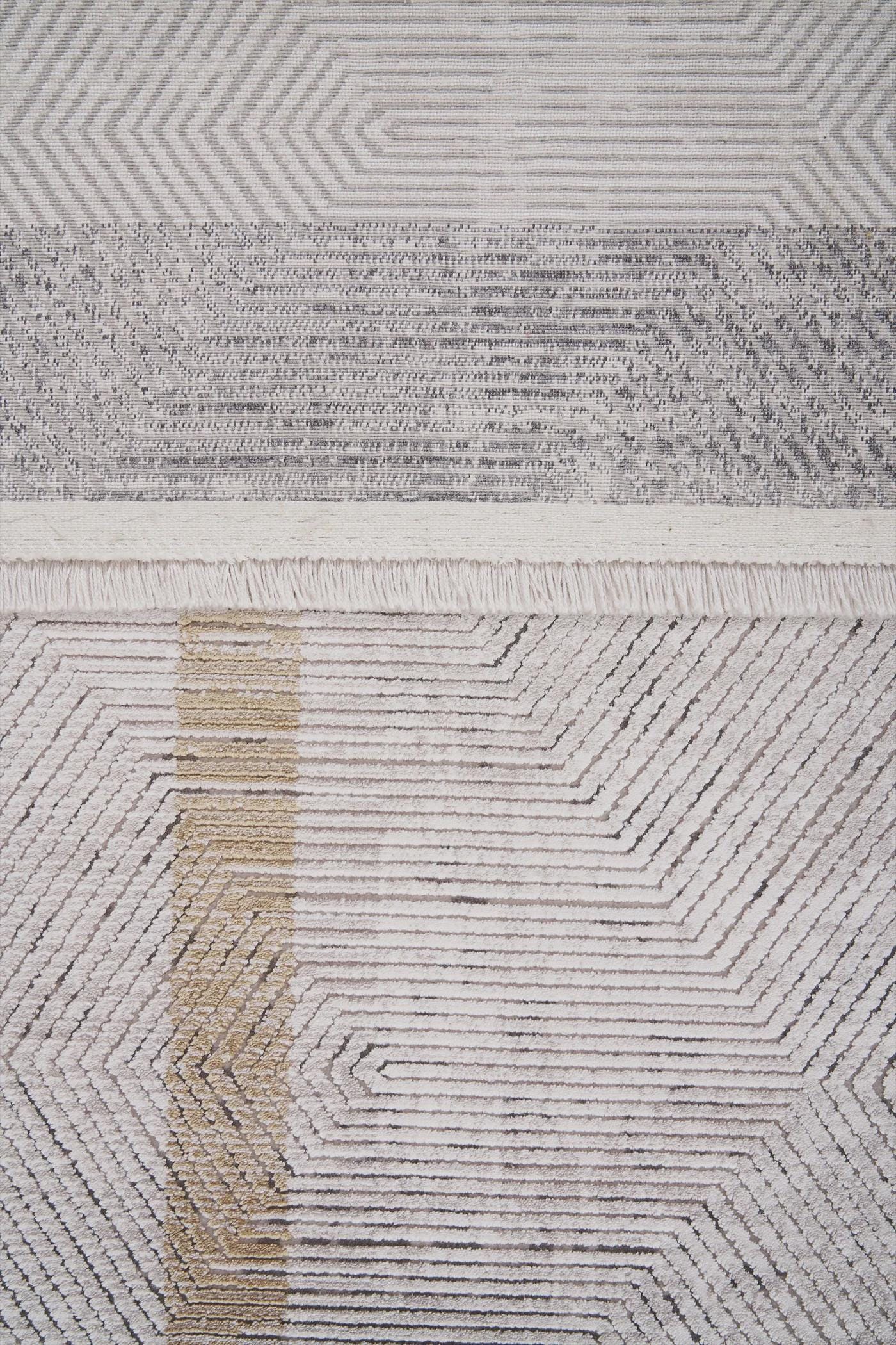 7x10ft, Modern Geometric Area Rug, Neutral Grey Beige Viscose Living Room Carpet
