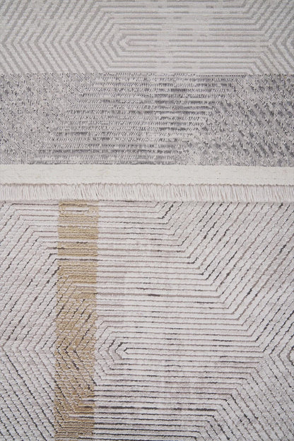 7x10ft, Modern Geometric Area Rug, Neutral Grey Beige Viscose Living Room Carpet
