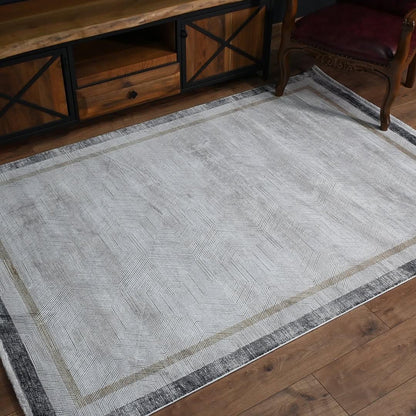 7x10ft, Modern Geometric Area Rug, Neutral Grey Beige Viscose Living Room Carpet
