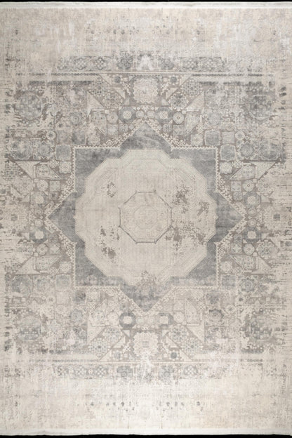 7x10 ft, Gray Classic Mamluk Rug made with Bamboo yarn with Fringes