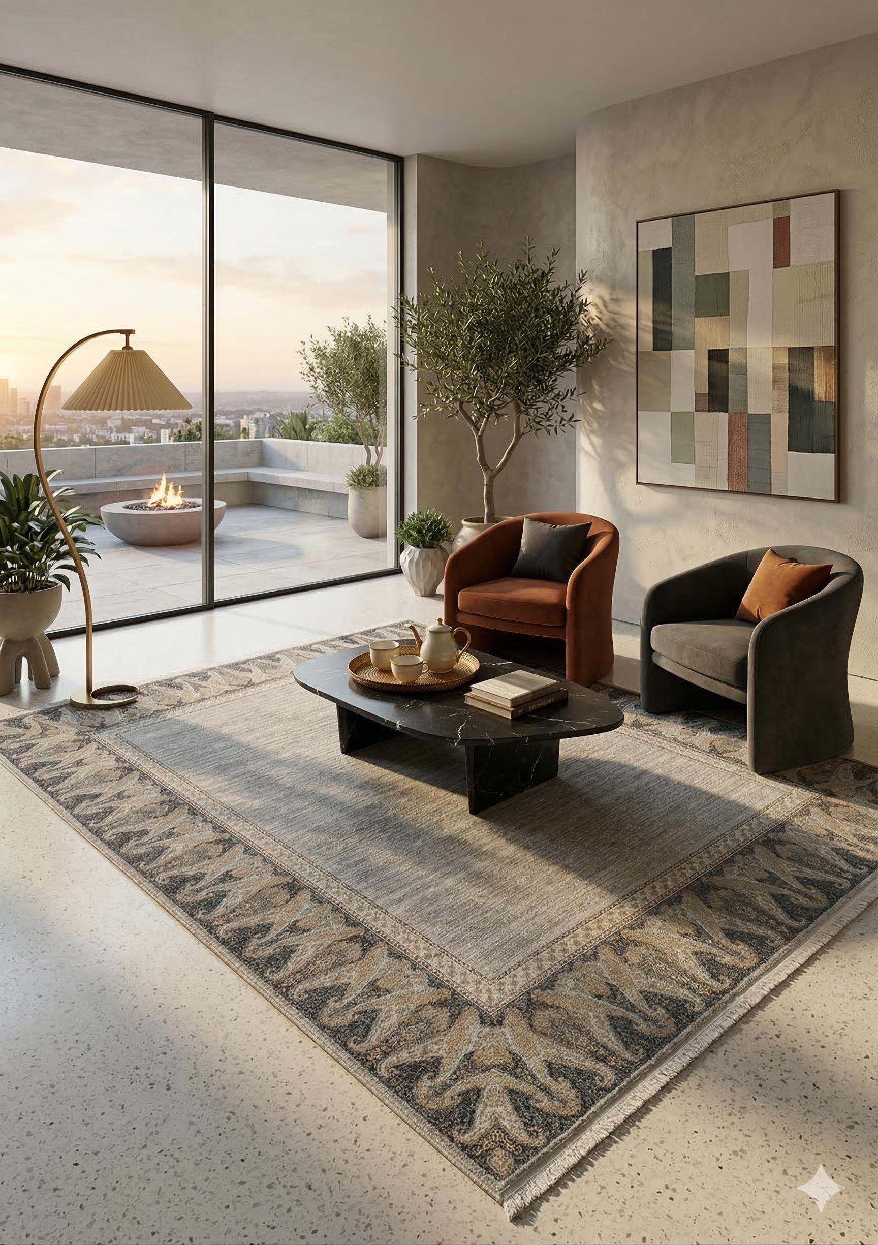 7x10ft, Beige Classic oriental Rug: Bamboo Yarn,fine fringes carpet