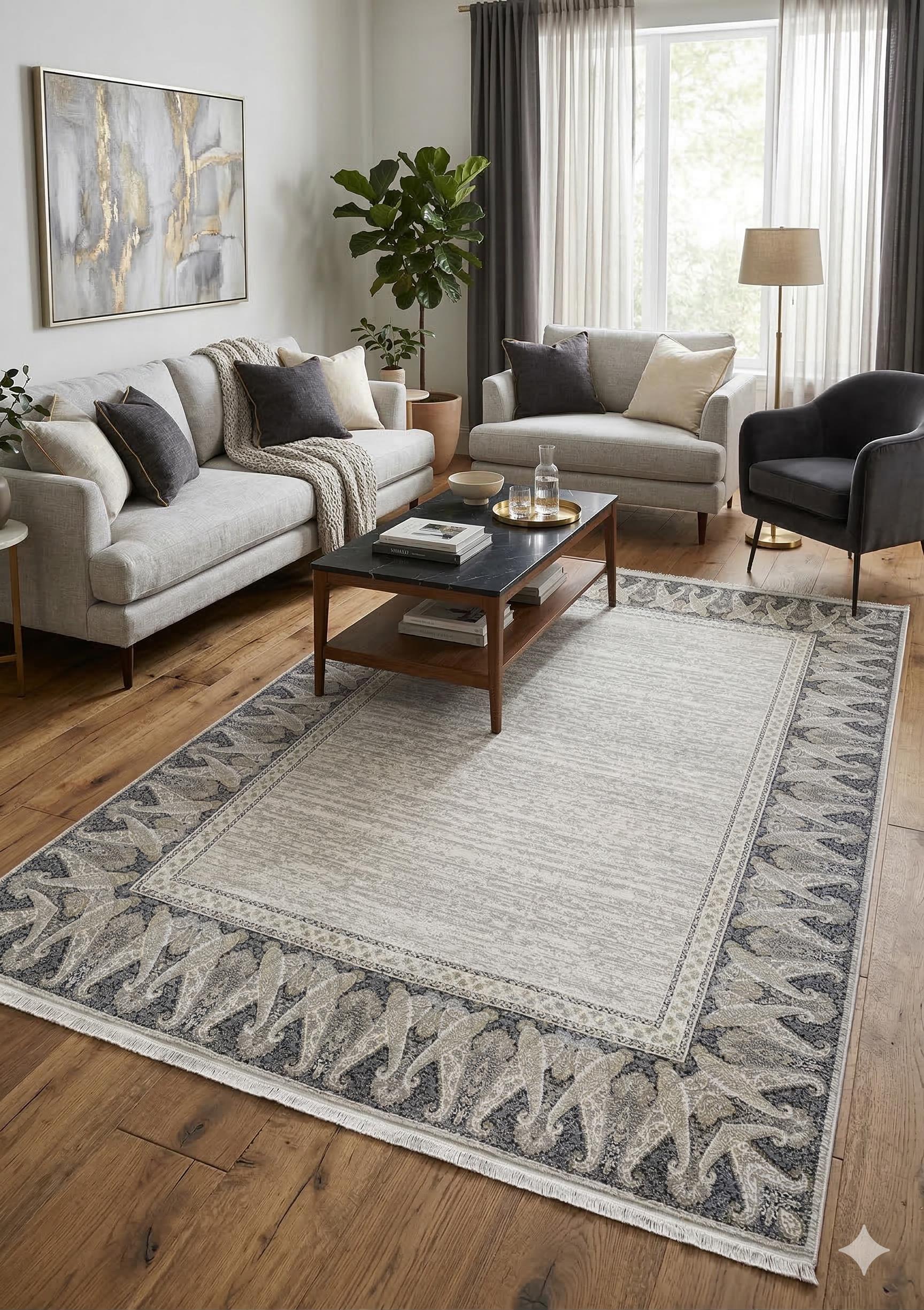 7x10ft, Beige Classic oriental Rug: Bamboo Yarn,fine fringes carpet