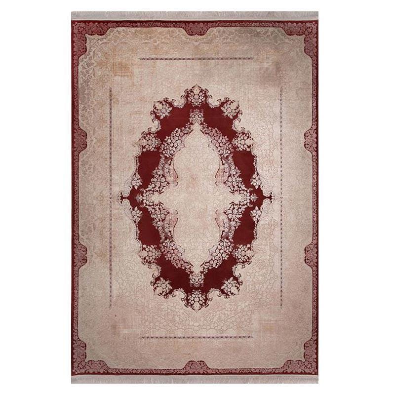 7x10ft, Burgundy Classic Medallion Rug, Bamboo Yarn, Hand-Finished Silk Tassels