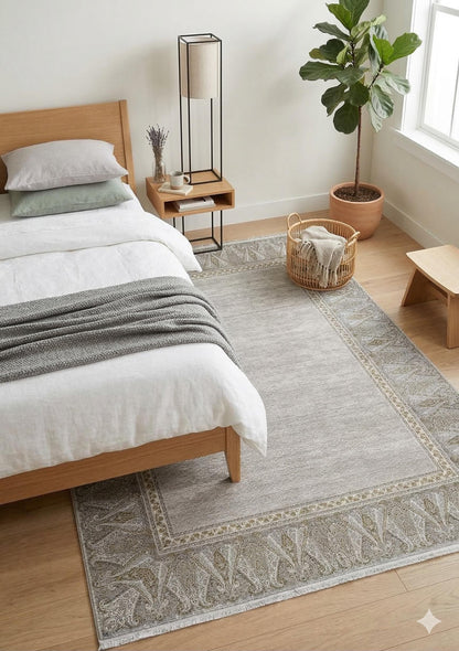 7x10 ft, Beige Classic oriental Rug: Bamboo Yarn,fine fringes carpet