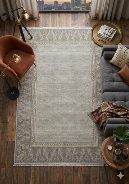 7x10 ft, Beige Classic oriental Rug: Bamboo Yarn,fine fringes carpet