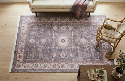 Beige Vintage Oriental Classic Rug: Washable Beige Oushak Carpet with Tassels