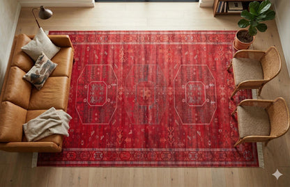 Red Vintage Oriental Afghan Rug: Washable Red Carpet with Tassels