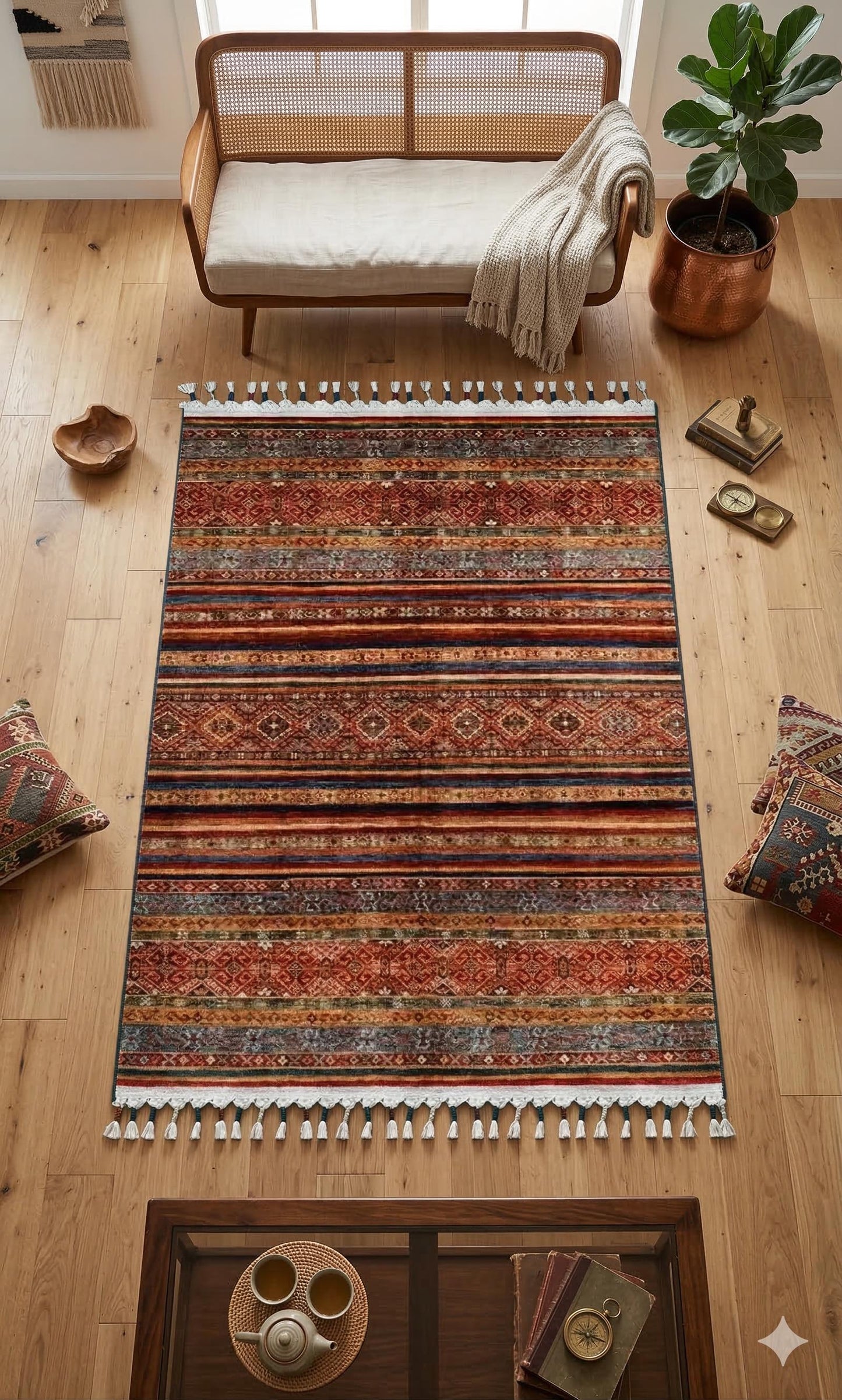 Red Vintage Rug: Classic Washable Rug with Tassels