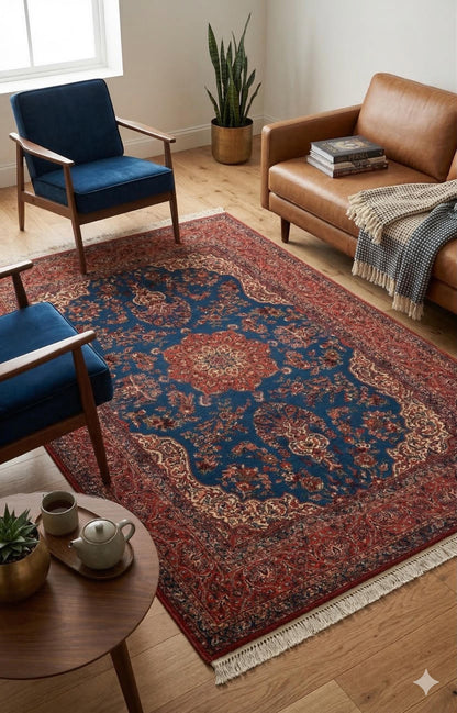 Red Vintage Oriental Rug: Classic Washable Rug with Tassels