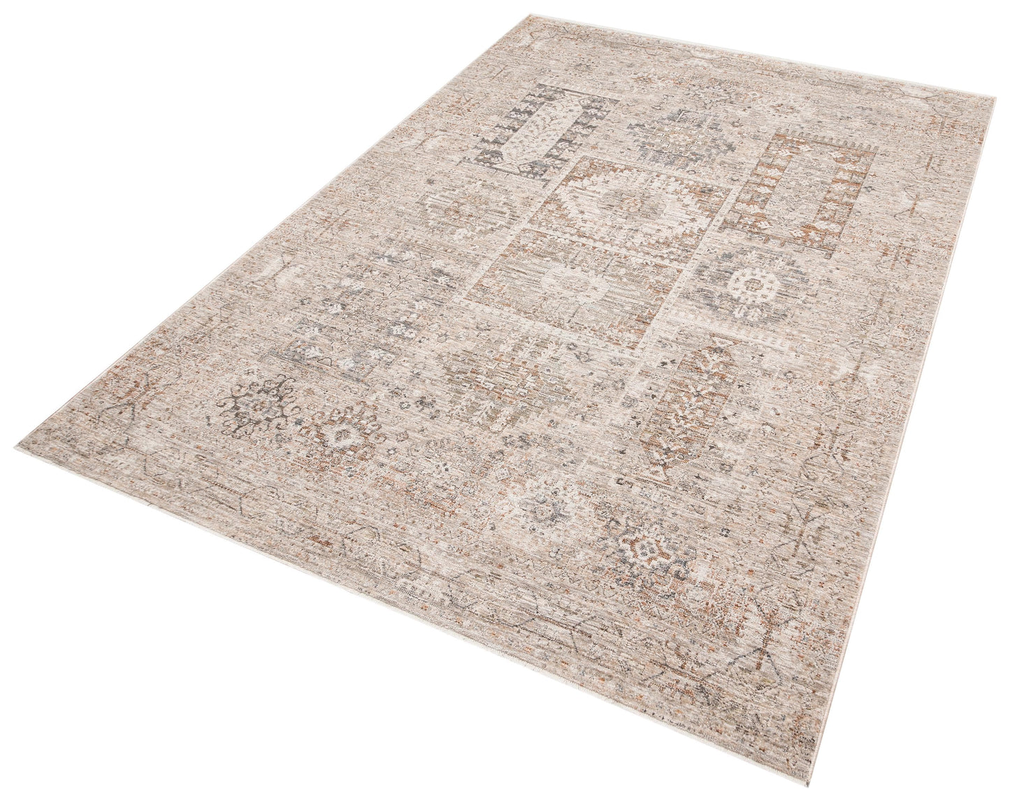 Vintage-Style Distressed Patchwork Area Rug – Muted Earth Tones & Terracotta