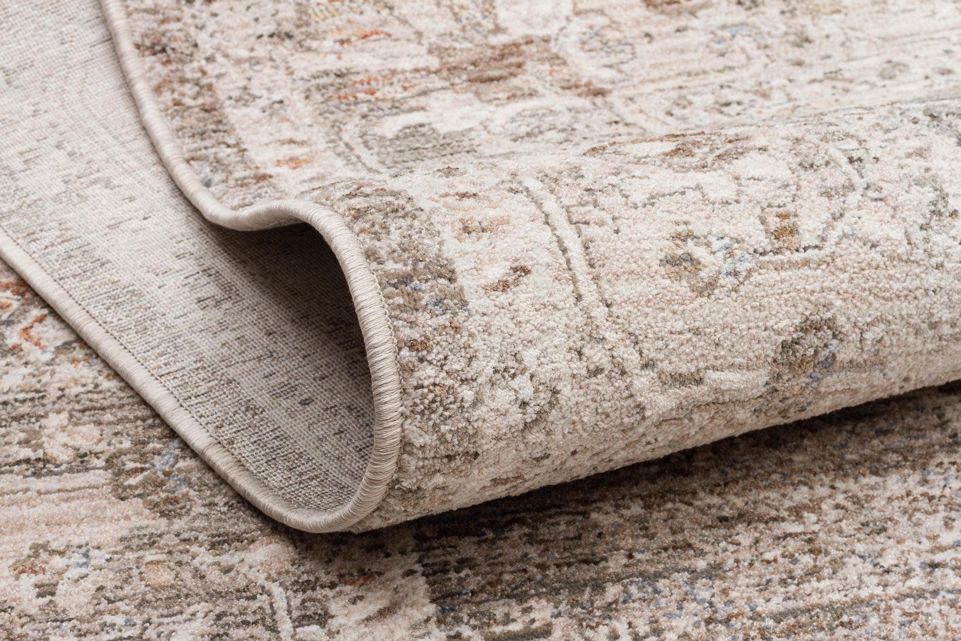 Distressed Vintage Persian Style Area Rug – Muted Taupe, Gray, Cream Medallion Carpet