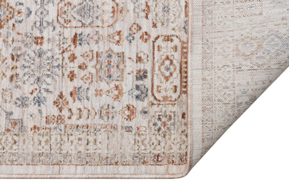 Distressed Persian Style Area Rug – Neutral Cream, Terracotta, Slate Blue Transitional Carpet