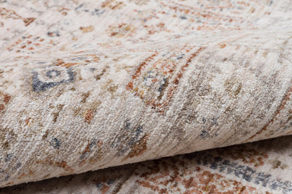 Distressed Persian Style Area Rug – Neutral Cream, Terracotta, Slate Blue Transitional Carpet