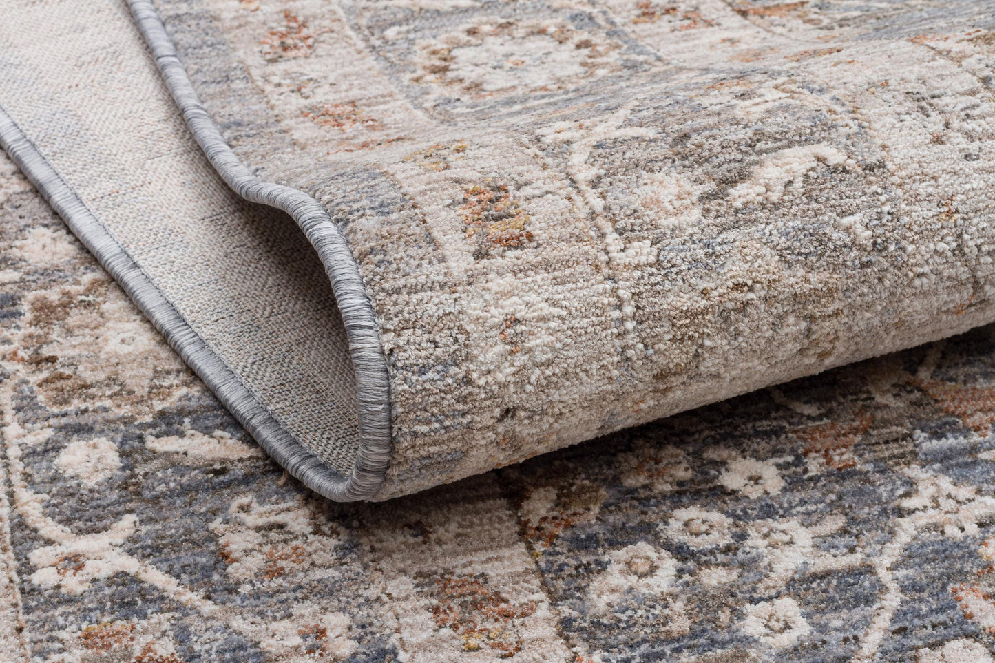 Distressed Floral Persian Style Area Rug – Slate Grey, Beige Transitional Carpet