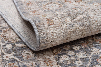 Distressed Floral Persian Style Area Rug – Slate Grey, Beige Transitional Carpet