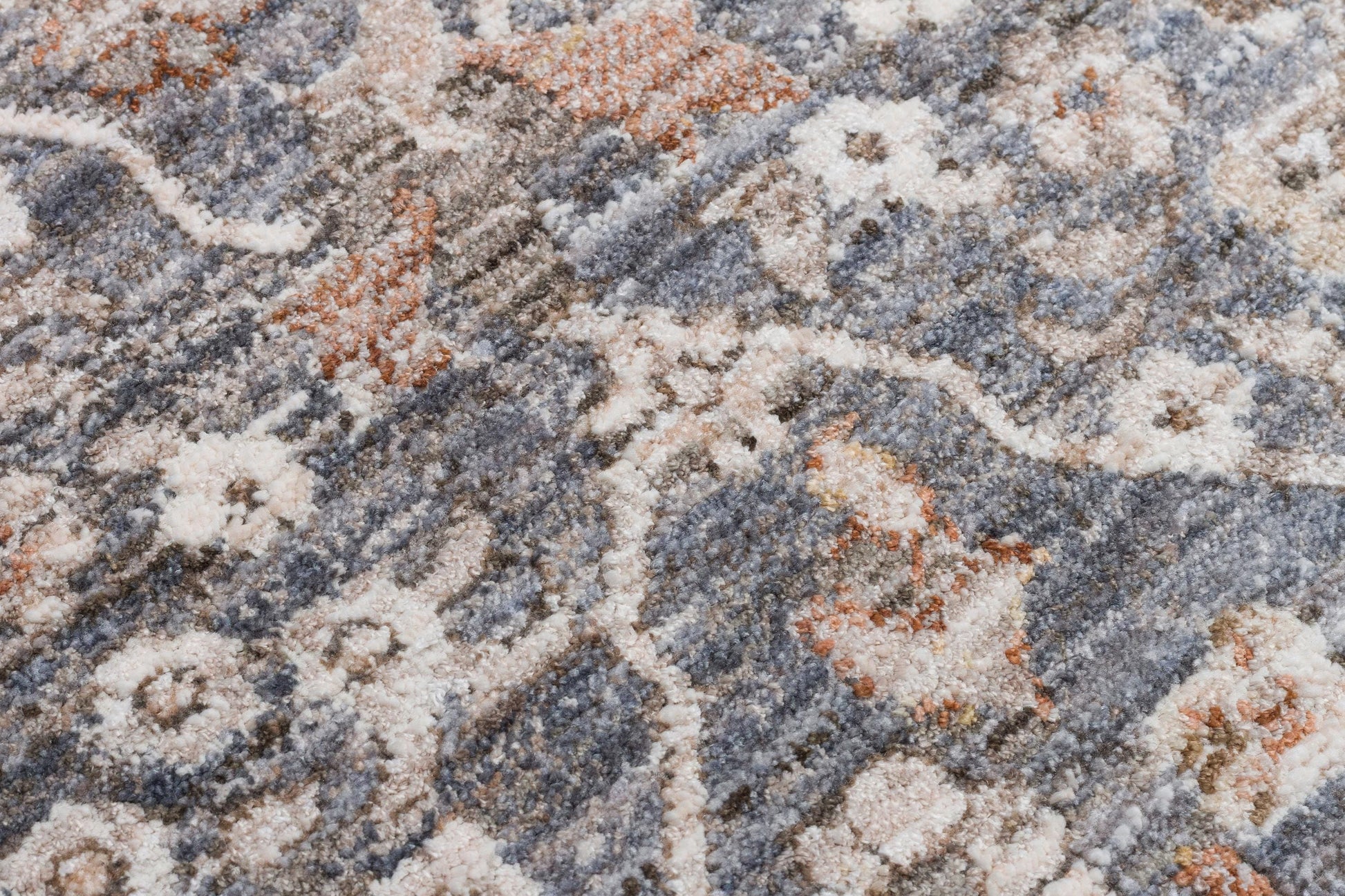 Distressed Floral Persian Style Area Rug – Slate Grey, Beige Transitional Carpet