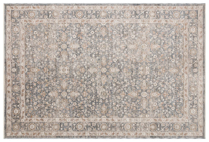 Distressed Floral Persian Style Area Rug – Slate Grey, Beige Transitional Carpet