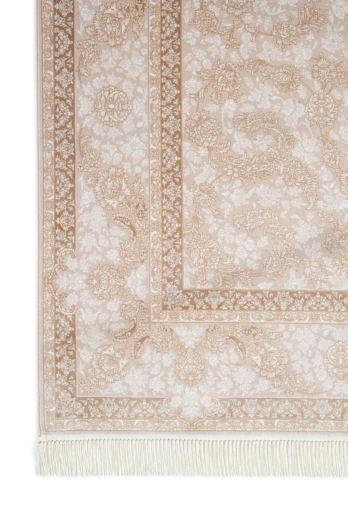 8x11 ft, Beige Floral Classic Silk Rug: Oriental carpet with fine tassels
