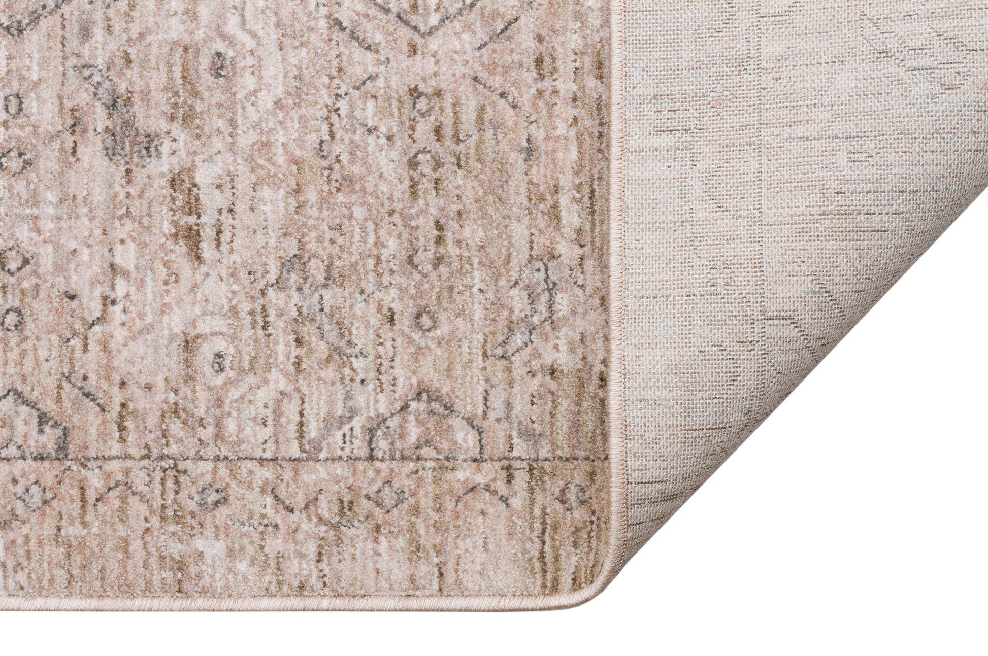 Distressed Turkish Medallion Rug – Neutral Beige Sage Green Oriental Carpet